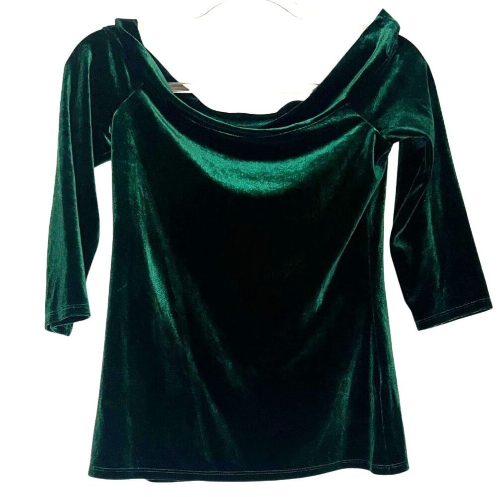 ModCloth Green Velvet Off Shoulder Top Romantic Cottagecore Holiday Party M